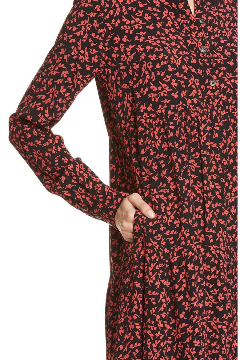 Floral Logo Print Crepe Long Sleeve Shirtdress, Alternate, color, BLACK