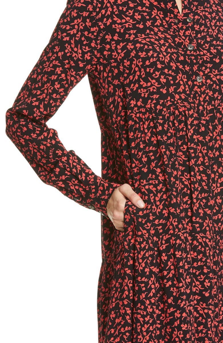 Ganni Floral Logo Print Crepe Long Sleeve Shirtdress, Alternate, color, 