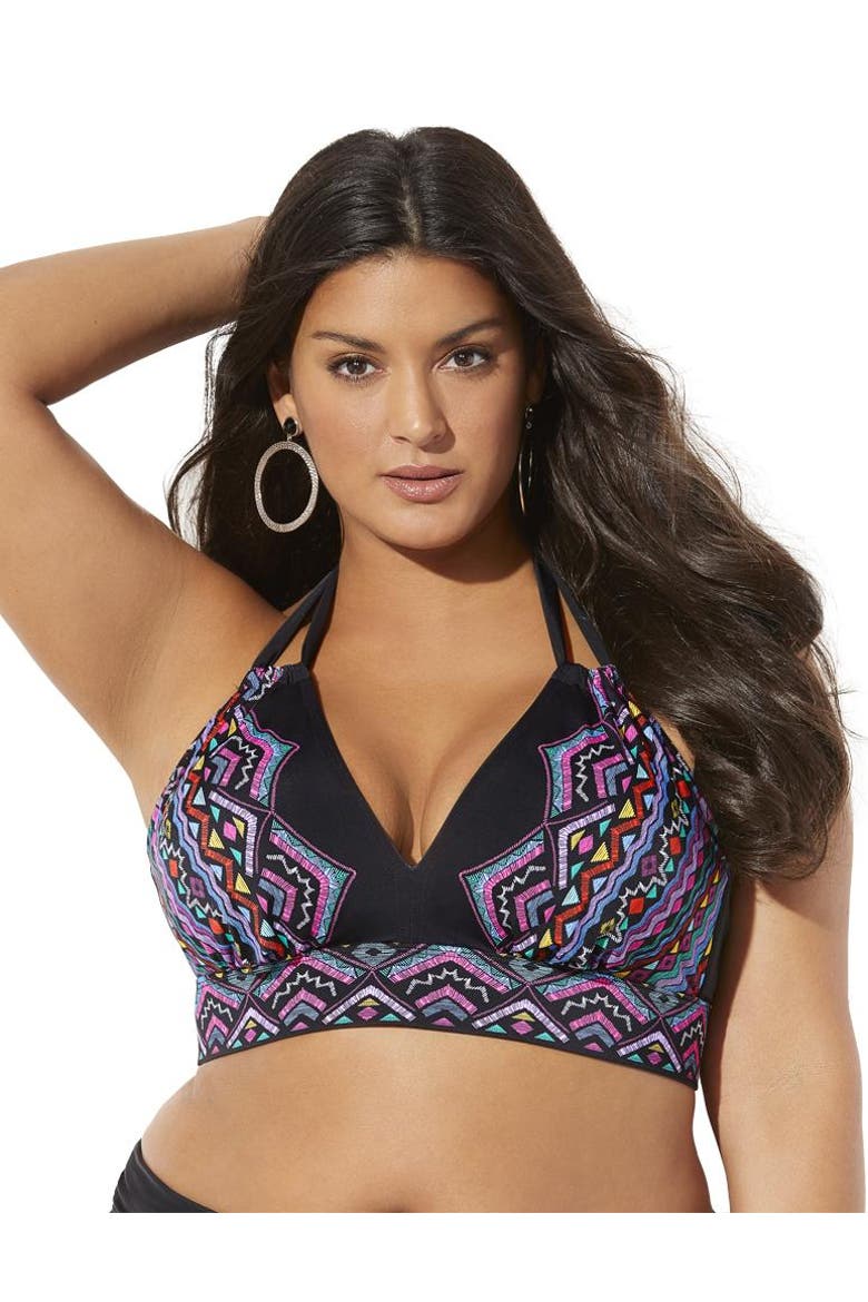 Loop Strap Halter Bikini Top, Main, color, Multi Engineered
