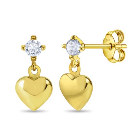 14k CZ Heart Dangle Girl Earrings