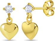 In Season Jewelry 14k CZ Heart Dangle Girl Earrings