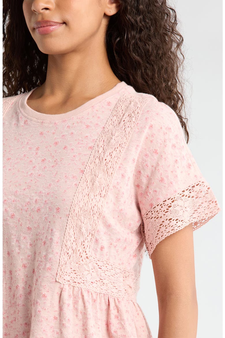 Lace Trim Peplum T-Shirt, Alternate, color, ROSE MULTI