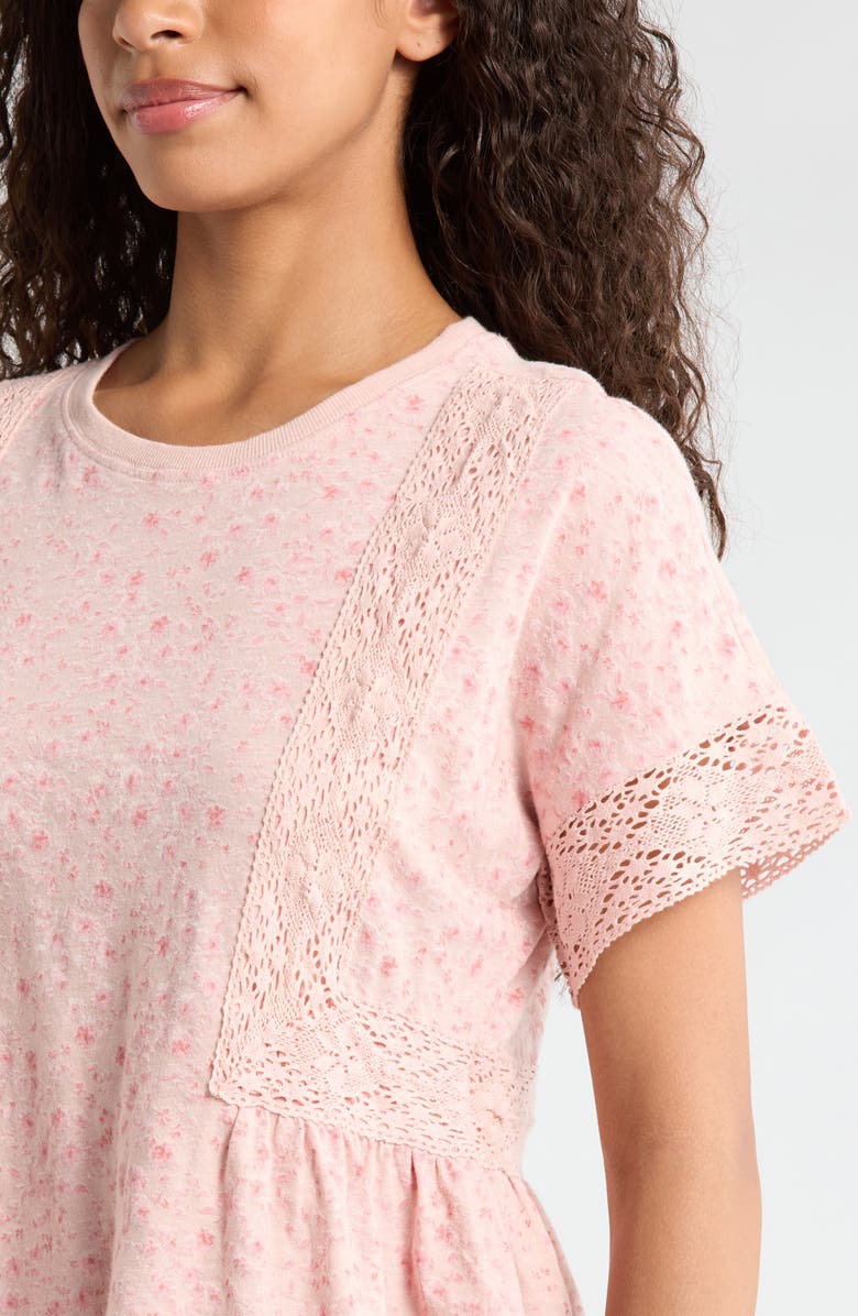 Lucky Brand Lace Trim Peplum T-Shirt, Alternate, color, Rose Multi
