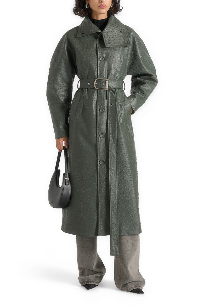 Leyna Ostrich Hourglass Belted Coat, Alternate, color, Sage