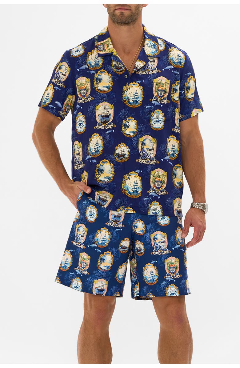 Hotel Franks By Camilla Short Sleeve Camp Collared Shirt Song Of Saint Anthony, Alternate, color, Song Of Saint Anthony