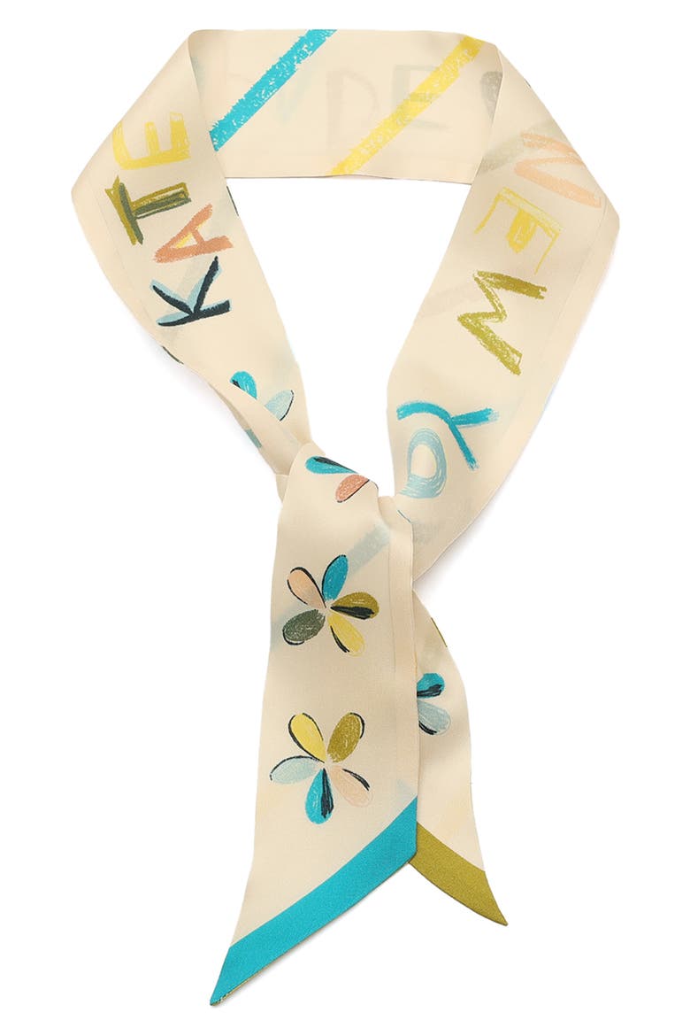 scribble silk skinny scarf, Alternate, color, BEIGE MULTI