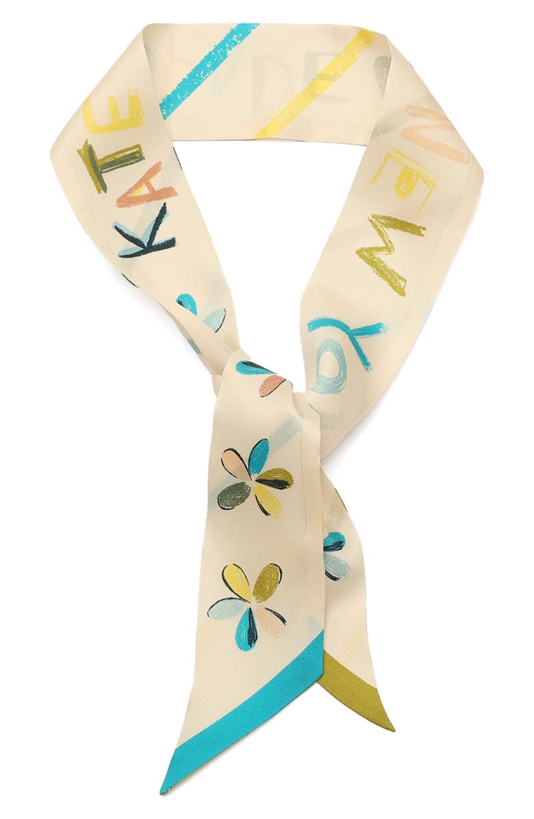 Kate Spade New York scribble silk skinny scarf, Alternate, color, Beige Multi