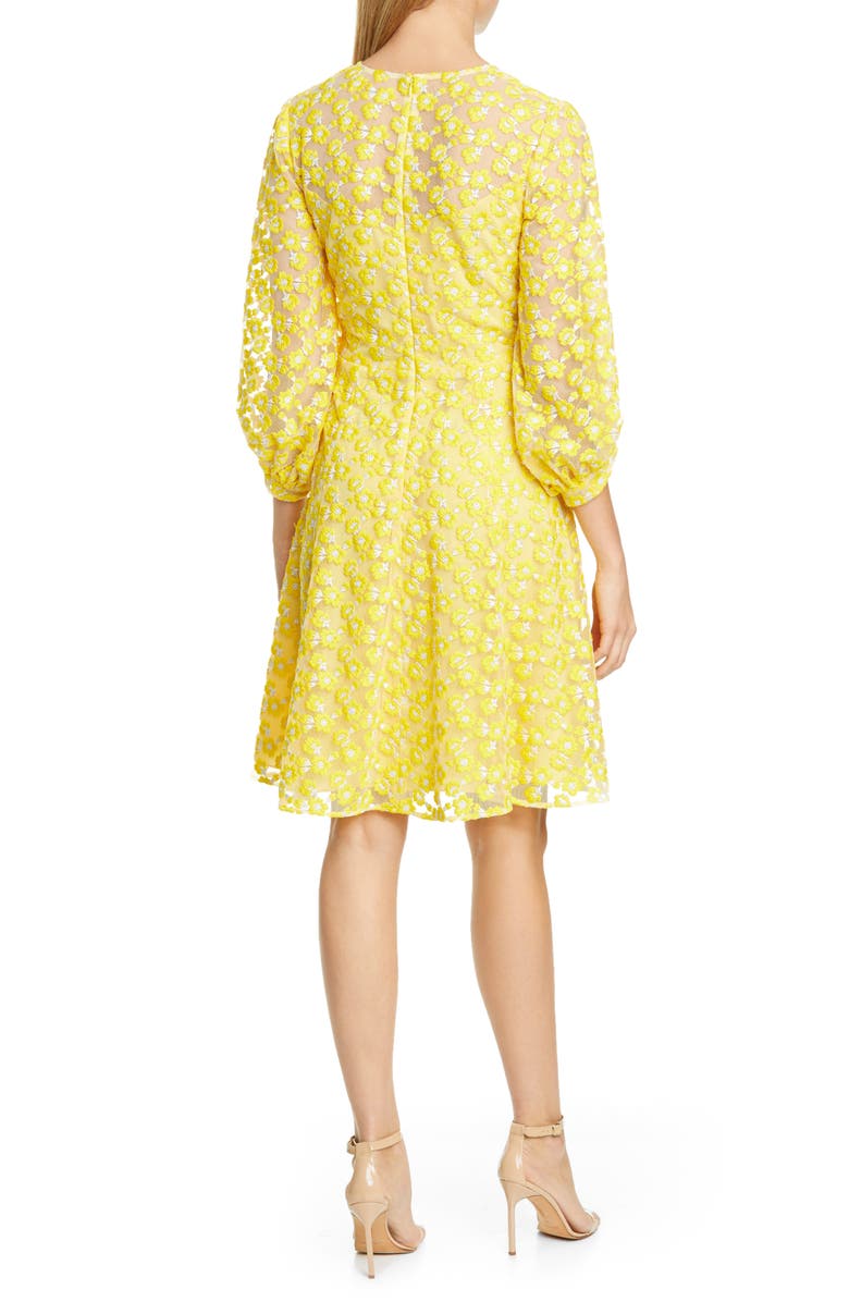 Lela Rose Embroidered Bishop Sleeve Mesh Dress, Alternate, color, 