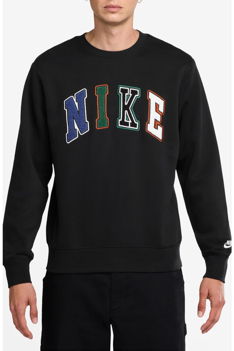 Sportswear Club Appliqué Fleece Crewneck Sweatshirt, Main, color, BLACK/ WHITE