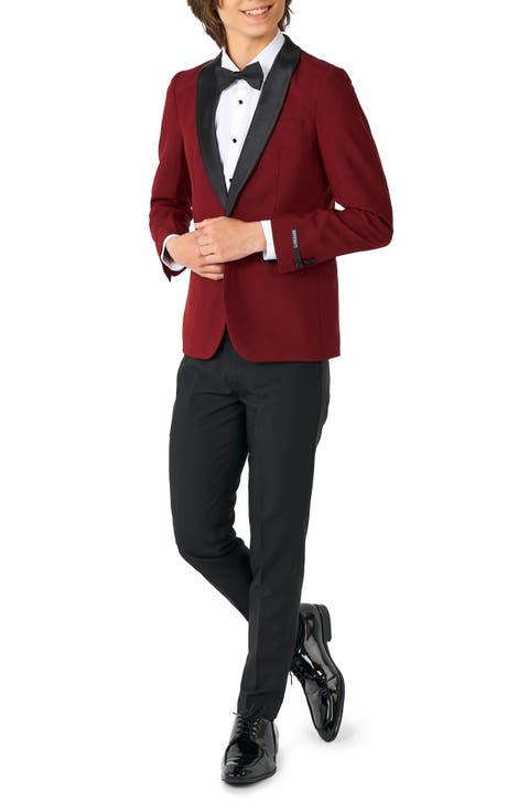 Kids' Hot Burgundy Two-Piece Tuxedo & Bow Tie Set