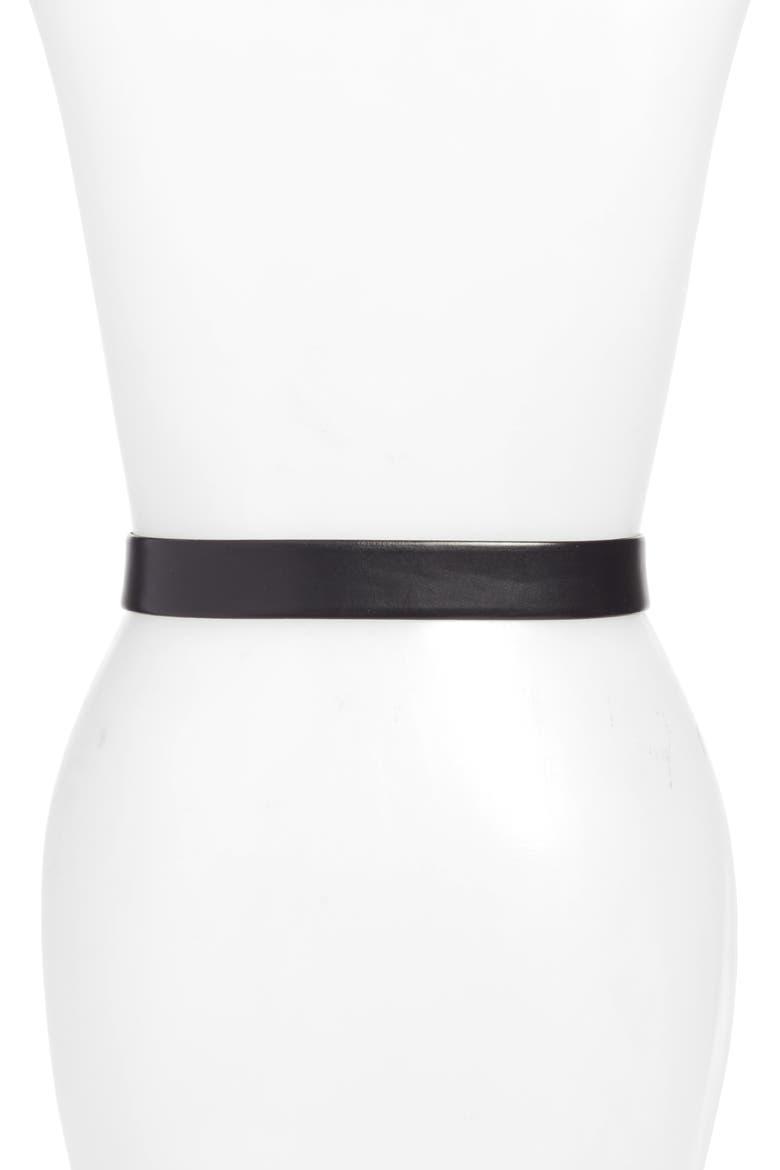 Oval Buckle Leather Belt, Alternate, color, BLACK