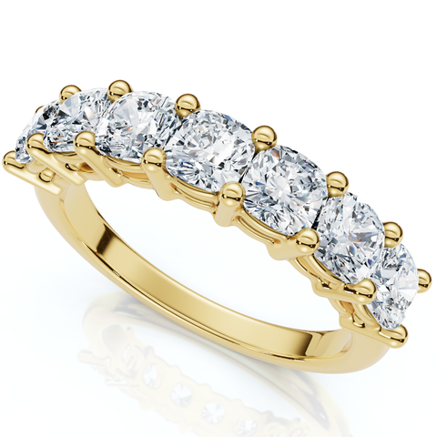 1 3/8Ct Cushion Cut Seven Stone Wedding Ring 14k Gold Lab Grown