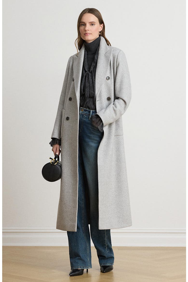 Herringbone Wool Blend Long Coat, Alternate, color, CREAM/ GREY