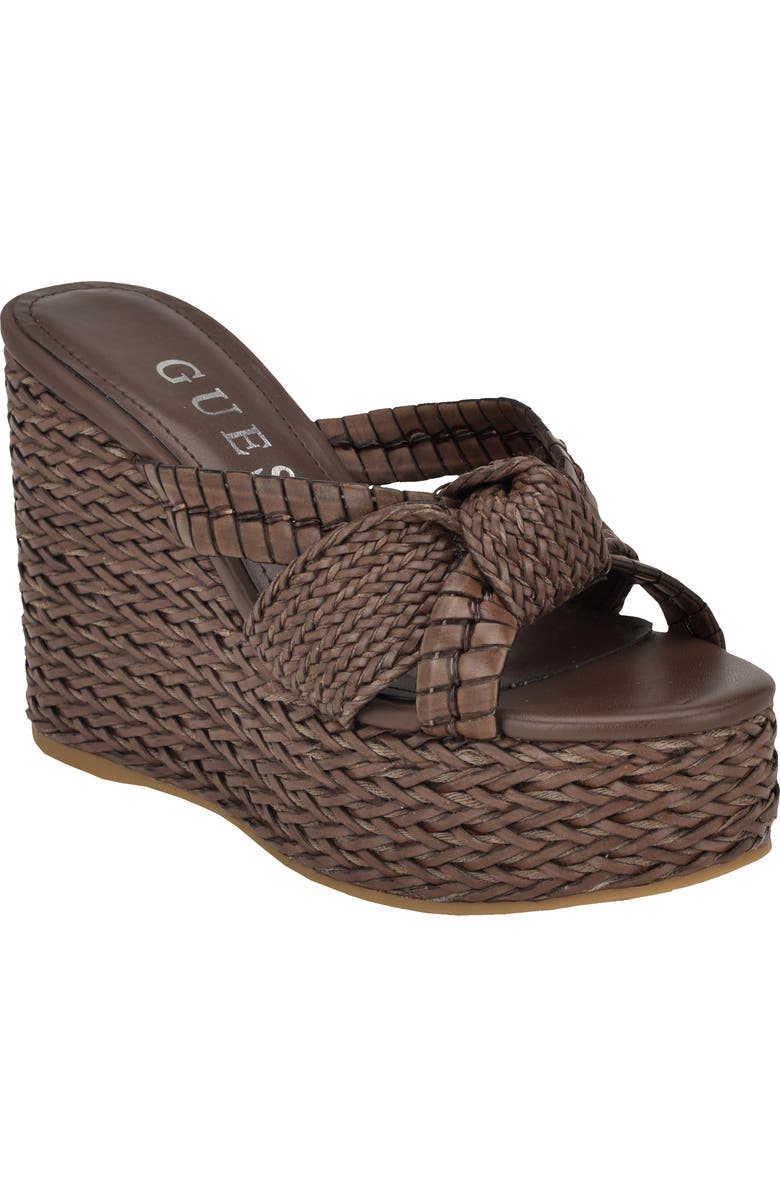GUESS Eveh Platform Wedge Sandal, Main, color, Medium Brown