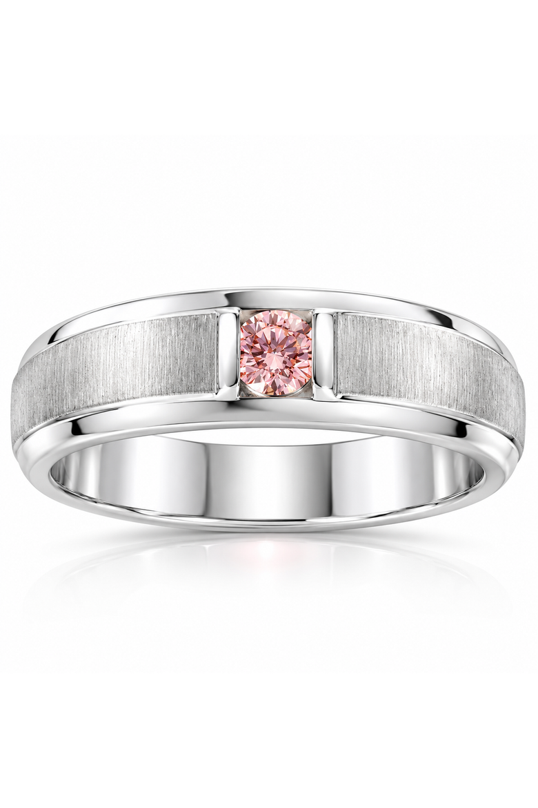 Mens Brushed Pink Diamond Lab Grown Wedding Brushed Anniversary Ring Gold, Main, color, 10k White Gold