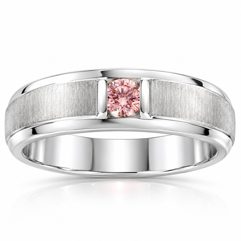 Mens Brushed Pink Diamond Lab Grown Wedding Brushed Anniversary Ring Gold