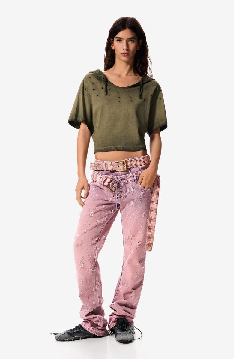 Desigual Double Waist Distress Straight Leg Jeans, Alternate, color, Pink