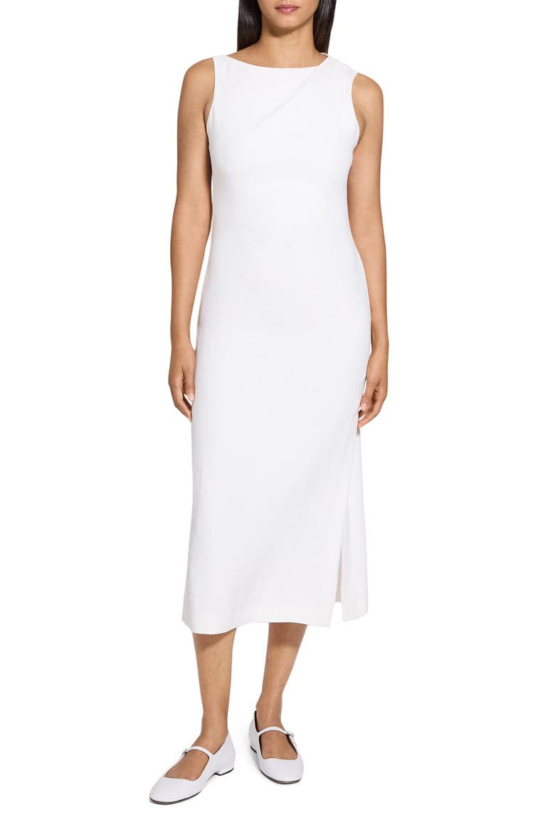 Shoulder Drape Linen Blend Dress, Alternate, color, IVORY