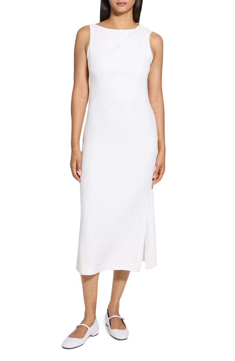 Theory Shoulder Drape Linen Blend Dress, Alternate, color, Ivory