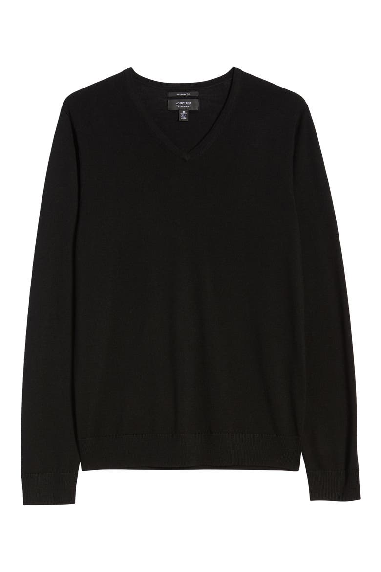 V-Neck Merino Wool Sweater, Alternate, color, BLACK CAVIAR