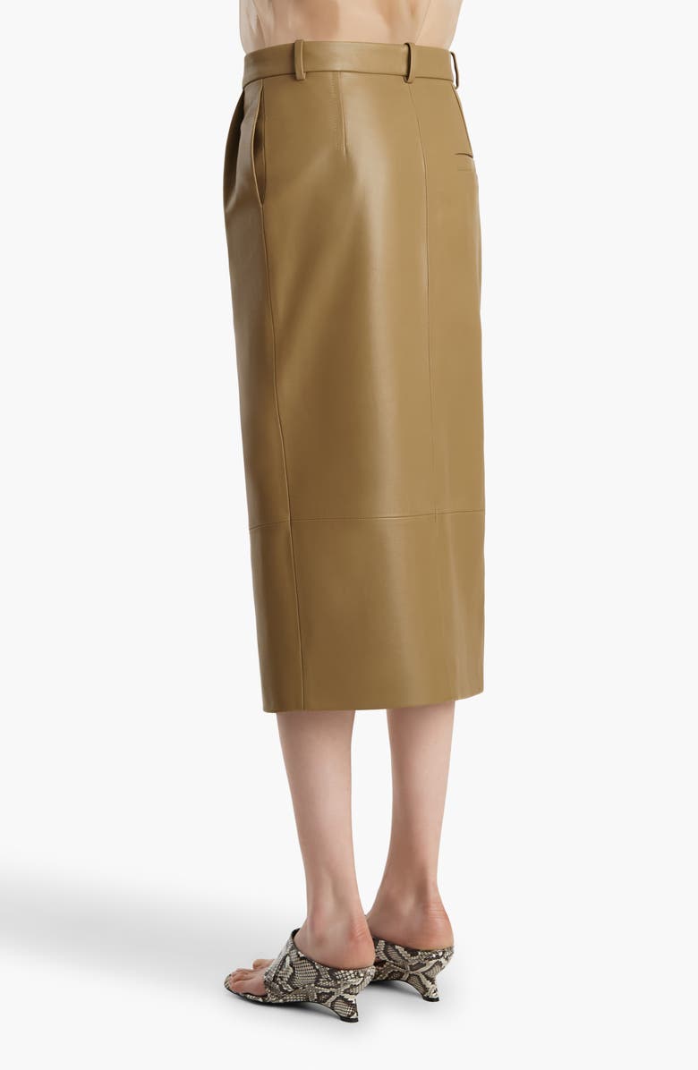 Khaite Anden Pleated Lambskin Leather Pencil Skirt, Alternate, color, Golden Ochre