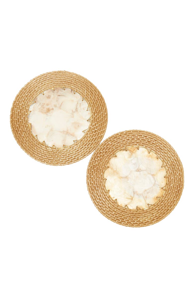 Kubo Capiz Shell Placemats With Natural Rattan - Set of 2, Main, color, Natural Rattan