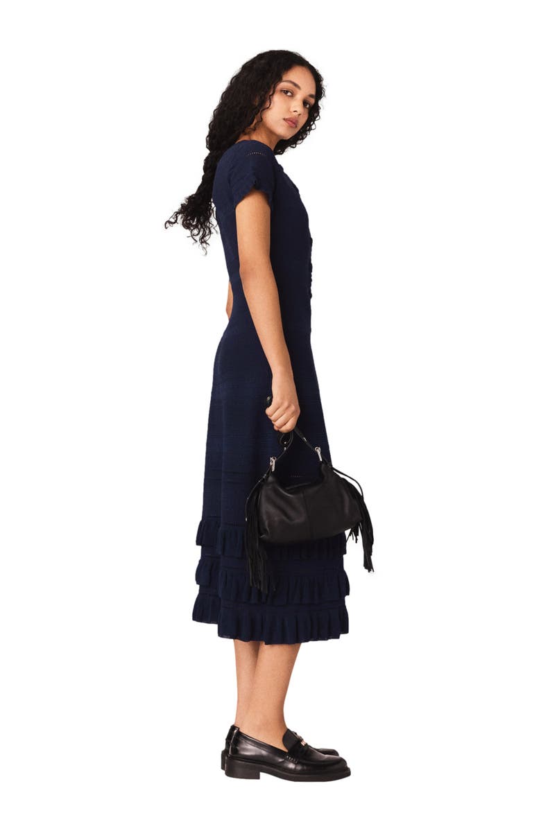 maje Knit maxi dress with ruffles, Alternate, color, Navy