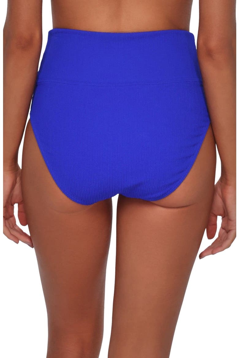 Hannah High Waist Bikini Swim Bottoms, Alternate, color, Vivid Blue Rib