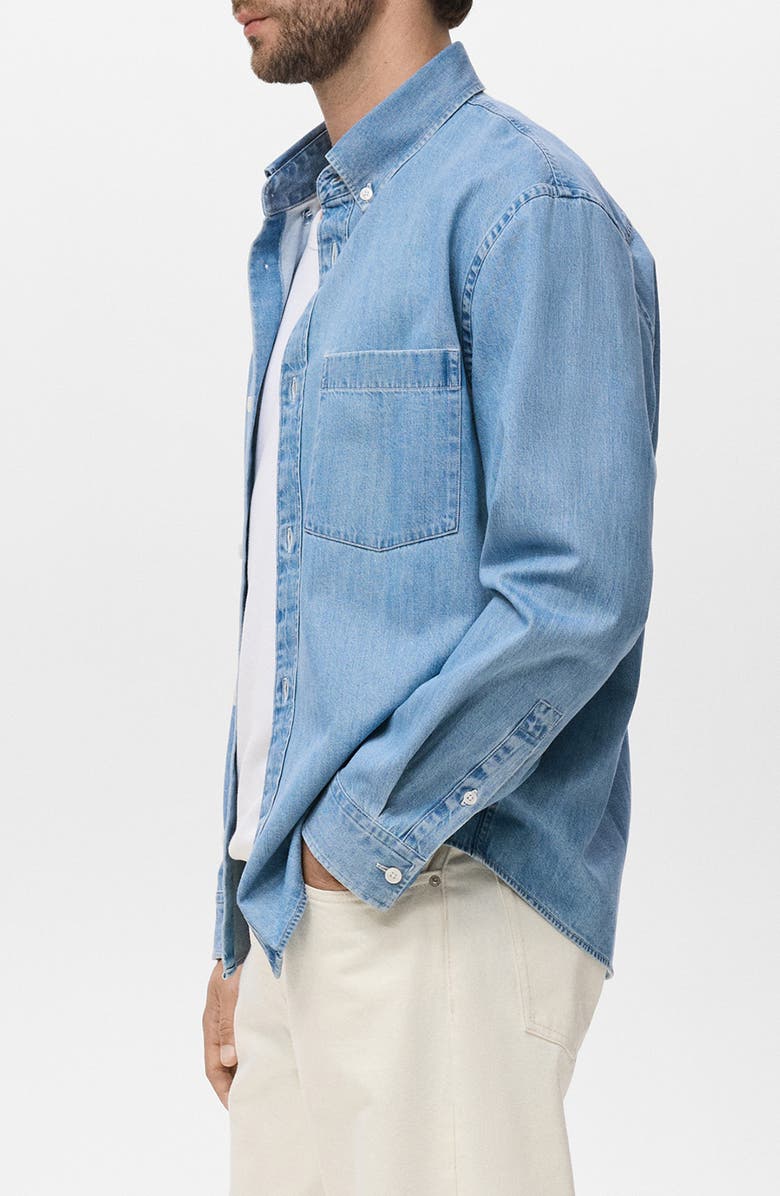 MANGO Cotton Denim Button-Down Shirt, Alternate, color, Light Blue