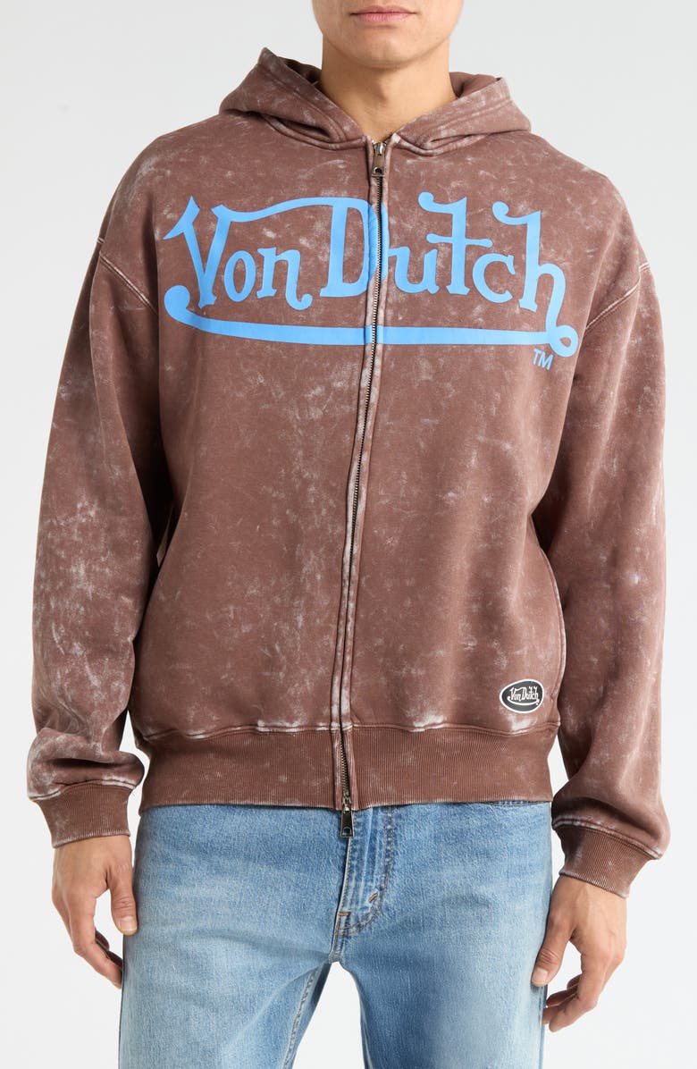Von Dutch Oversize Fleece Zip Hoodie, Alternate, color, Sepia Stone Mineral Wash