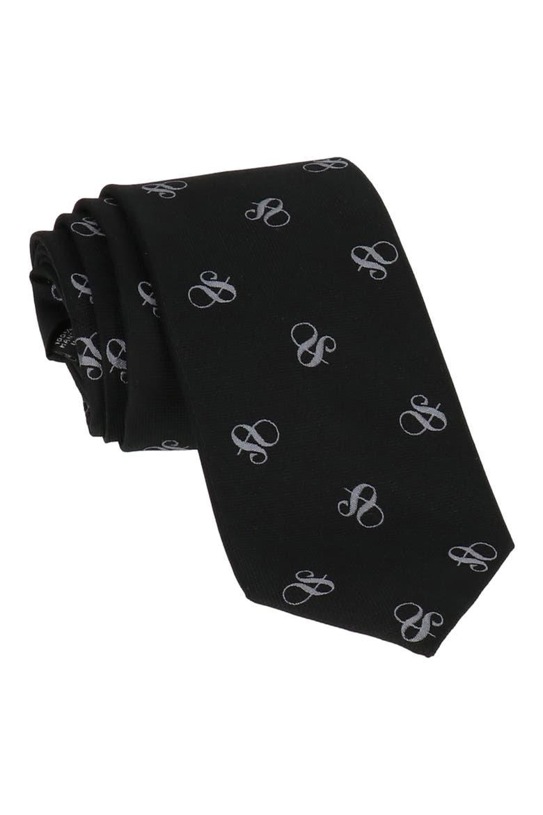 Ampersand Logo Print Tie, Main, color, BLACK