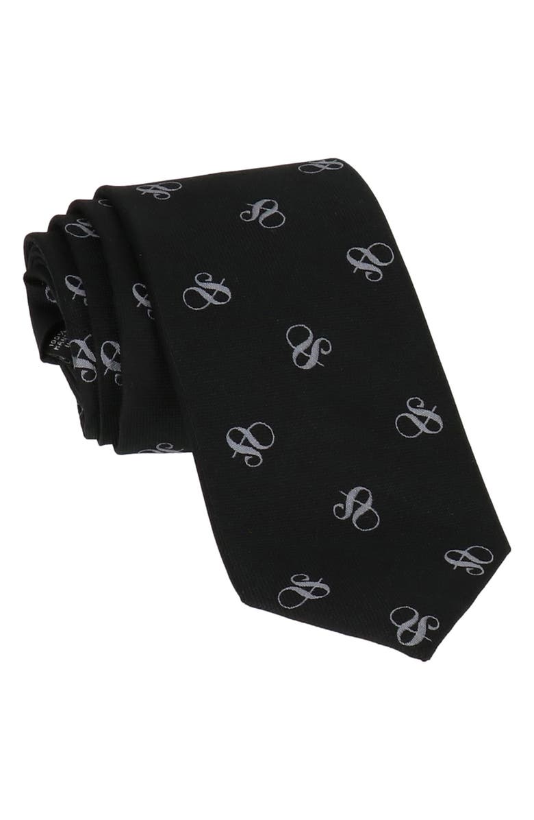 Scotch & Soda Ampersand Logo Print Tie, Main, color, Black