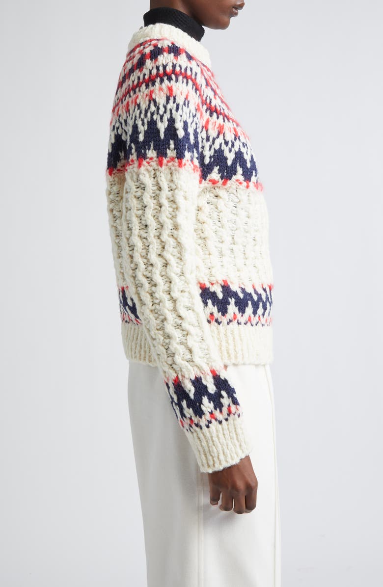 Moncler Grenoble Fair Isle Crewneck Sweater, Alternate, color, White
