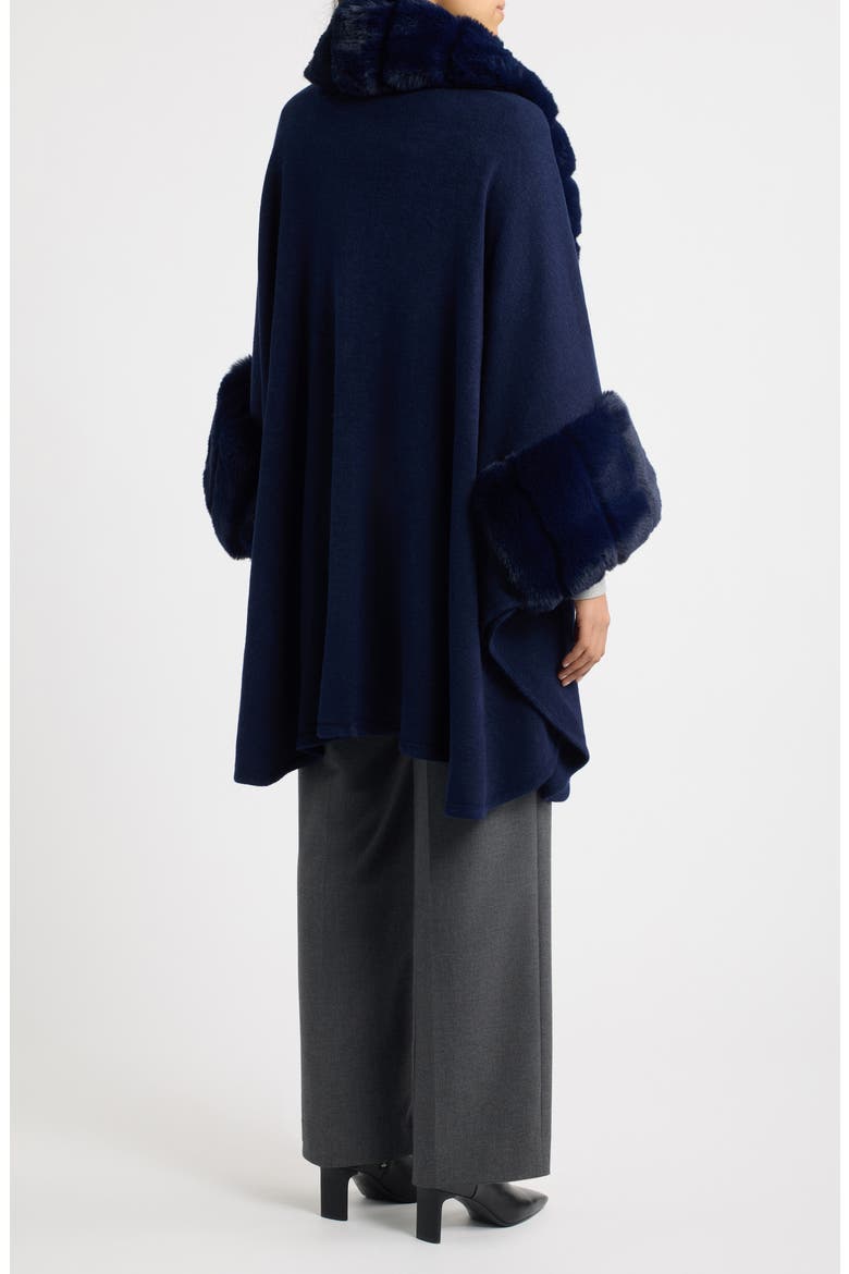 Faux Fur Trim Knit Ruana, Alternate, color, NAVY