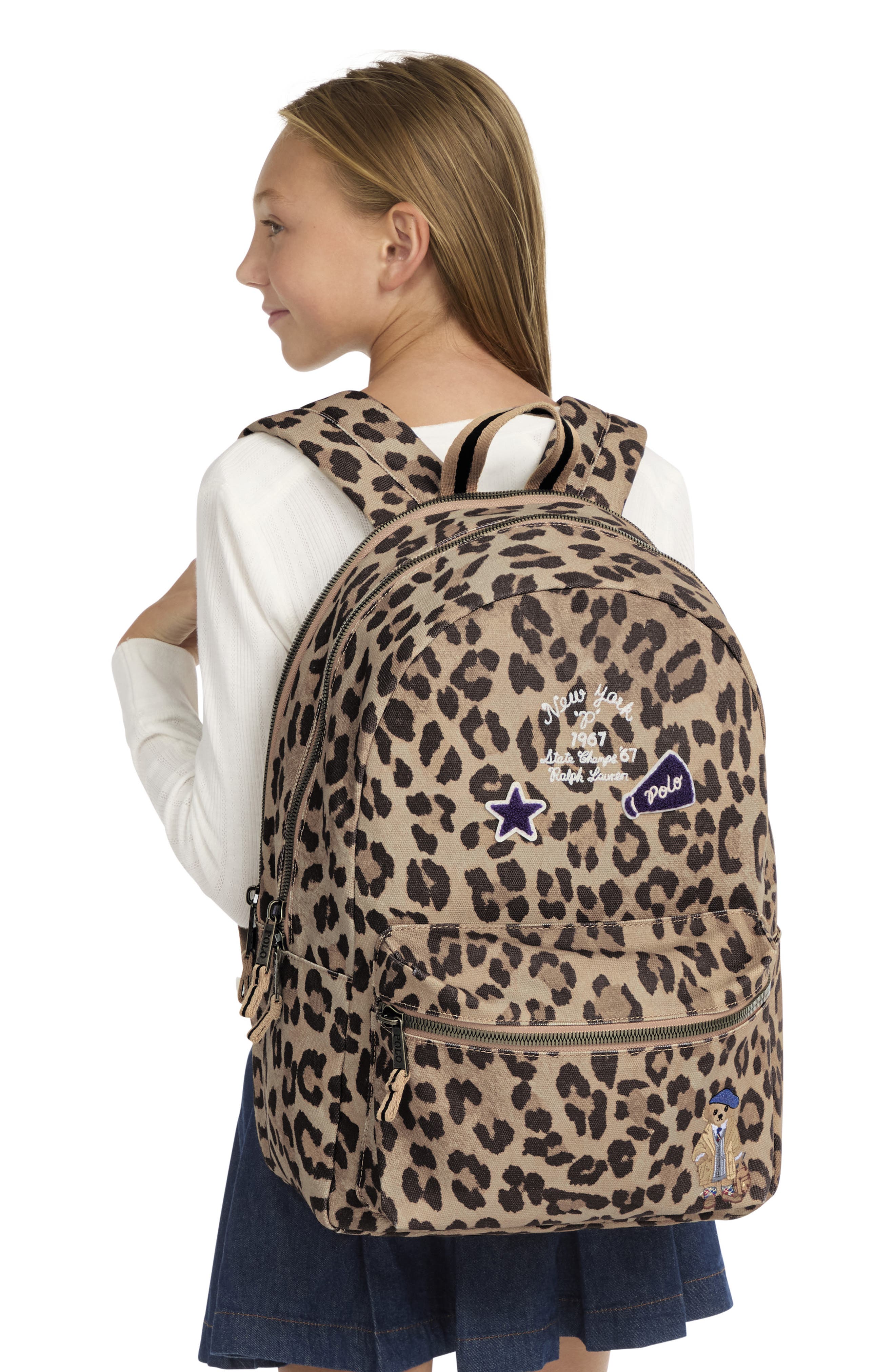 Kids' Varsity Leopard Print Backpack, Alternate, color, APPLE CINNAMON