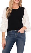CeCe Colorblock Tucked Sleeve Cotton Sweater