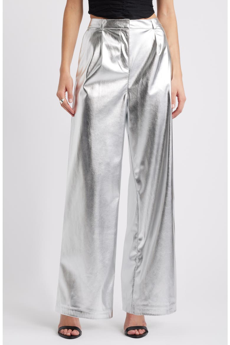 Metallic Faux Leather Pants, Main, color, SILVER METALLIC