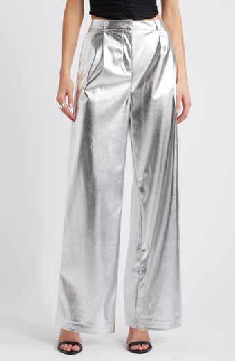 Open Edit Metallic Faux Leather Pants