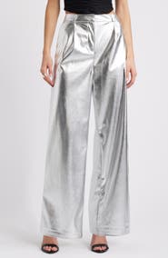 Open Edit Metallic Faux Leather Pants