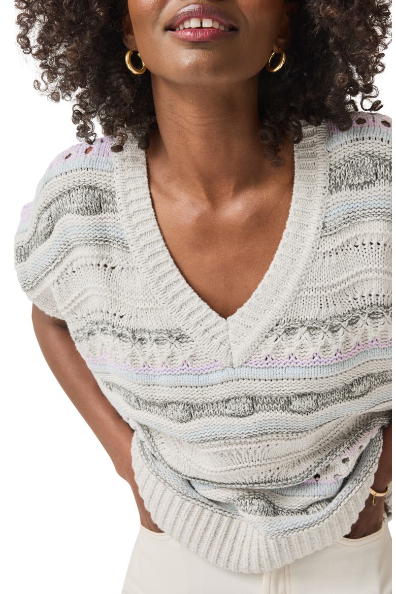 Brynna Stripe Open Stitch V-Neck Sweater, Alternate, color, TWILIGHT MULTI