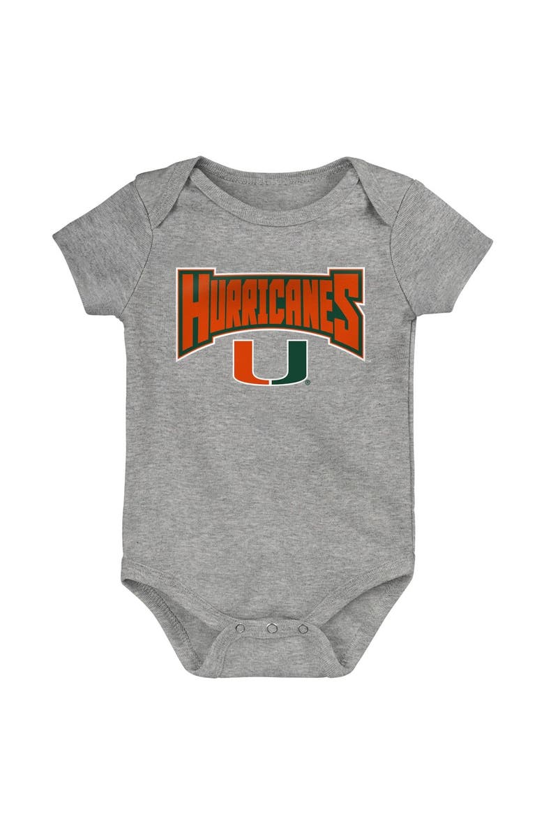 Outerstuff Newborn & Infant Green/Orange/Heathered Gray Miami Hurricanes 3-Pack Game On Bodysuit Set, Alternate, color,