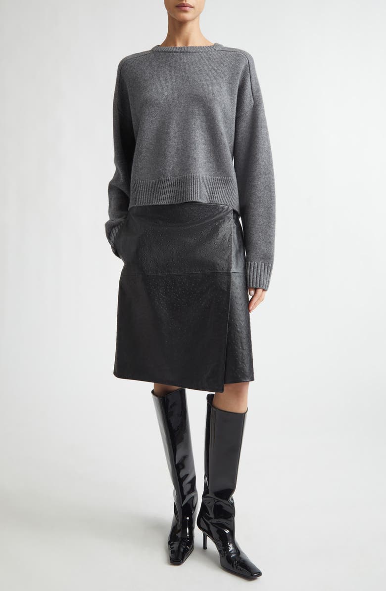 LOULOU DE SAISON Gora Leather Wrap Skirt, Alternate, color, Black