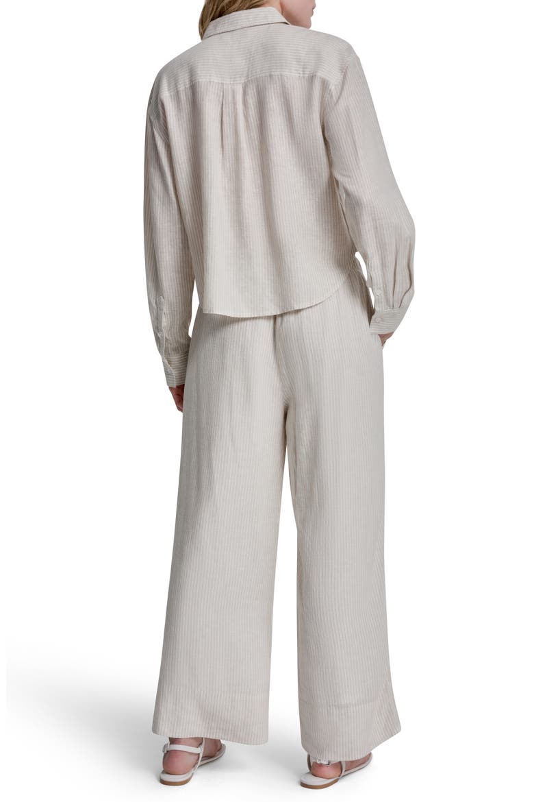 Striped Long Sleeve Linen Blend Top, Alternate, color, PEBBLE/ IVORY