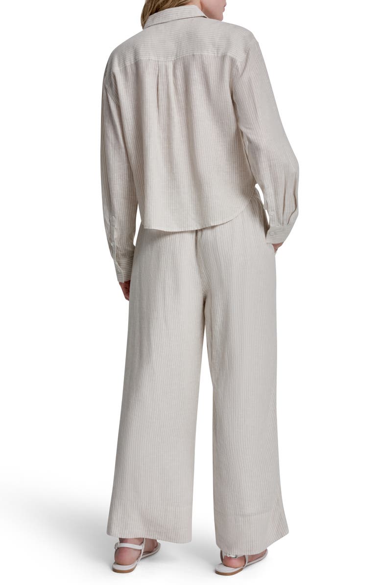 DKNY Jeans Striped Long Sleeve Linen Blend Top, Alternate, color, Pebble/ Ivory