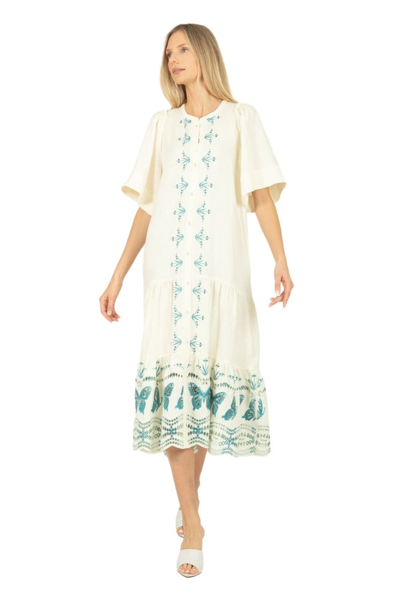 SECRET MISSION Marcella Dress, Alternate, color, Crème & Multi Blue Embroidery