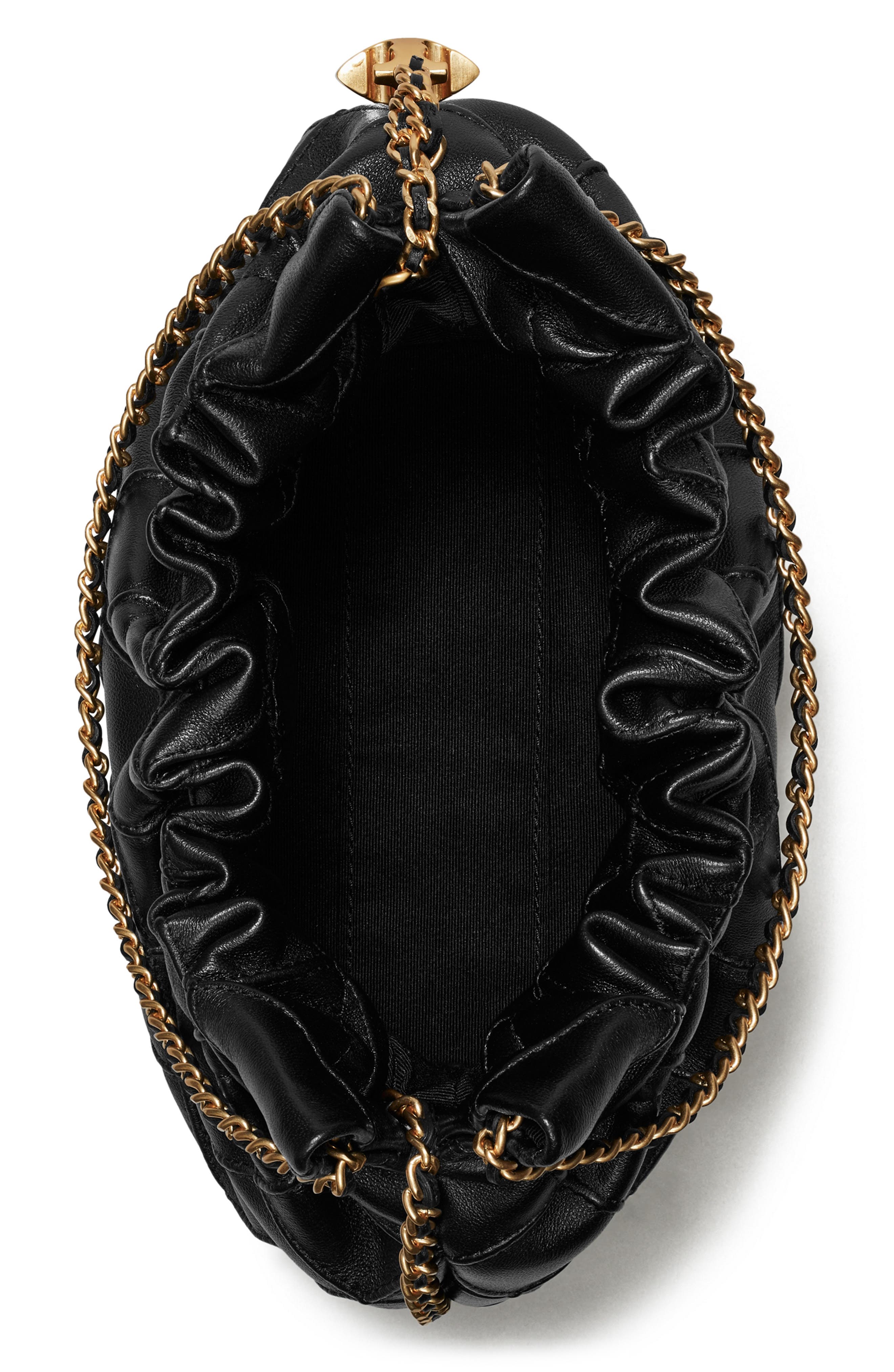 Tory Burch Mini Fleming Quilted Leather Hobo Bag, Alternate, color, Black