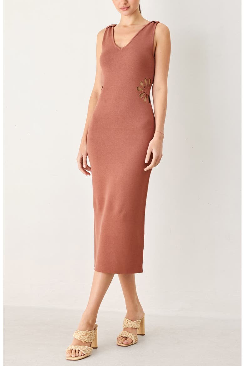 Floral Cutout Sleeveless Midi Sweater Dress, Alternate, color, BAKED CLAY