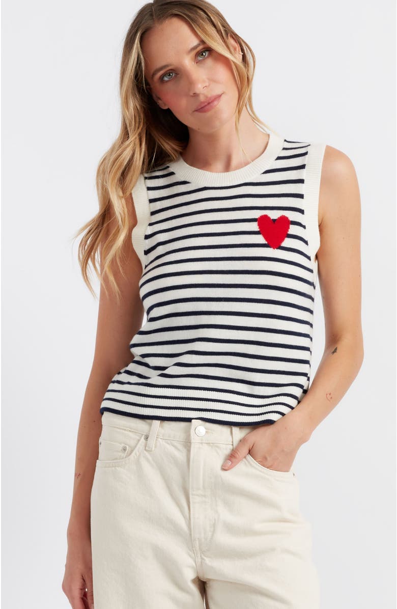 Chinti & Parker Pure Merino Heart Breton Tank, Main, color, Cream/Navy/True Red
