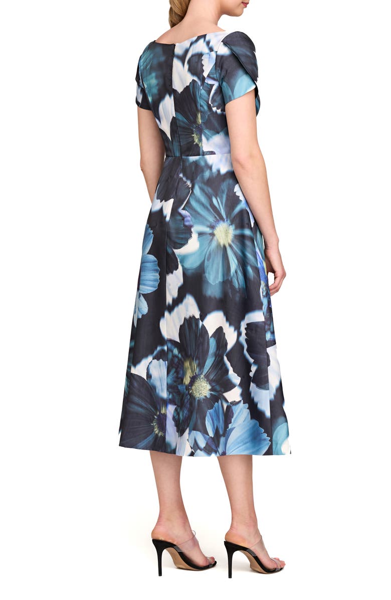 Kay Unger Emma Floral Cap Sleeve Cocktail Midi Dress, Alternate, color, Flint/ Teal