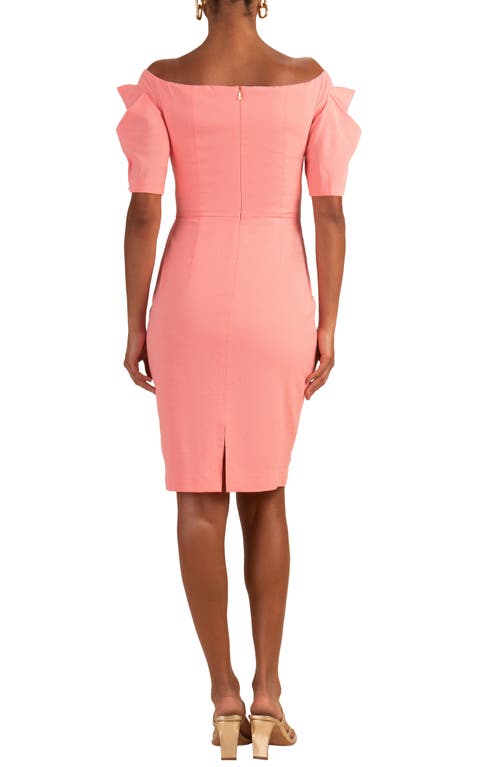 Trina Turk Witty Off The Shoulder Short Sleeve Sheath Dress In Flamingo